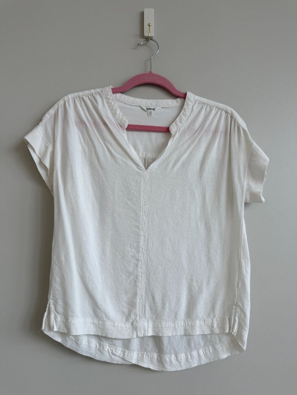 Splendid White Split Neck High Low Short Sleeve Top XS